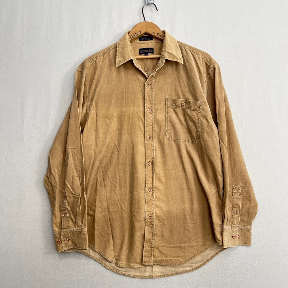 Christopher Rand Mens Medium Tan Fine Wale Corduroy Button Down Shirt LS